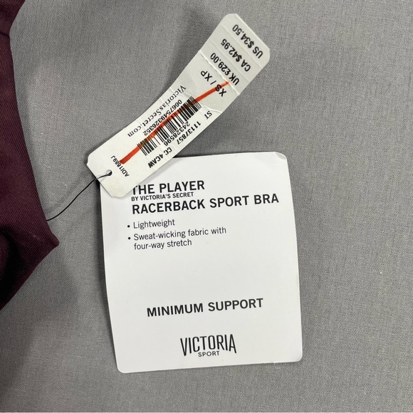 NWT Victoria's Secret Sport The Player Racerback Sport Bra - XS, Raisin & Gold - Picture 4 of 9